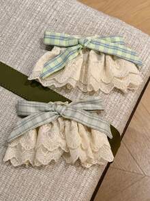 1pc Slouchy Bowknot Lace Ruffle Hairclip, New Minimalist Hair Clip - Multicolor - View 2