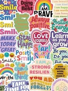 50张彩色正能量涂鸦贴纸，防水PVC材质，个性化礼品装饰，水瓶贴纸，剪贴簿贴纸，学习用品，返校季 - 彩色 - 查看 9