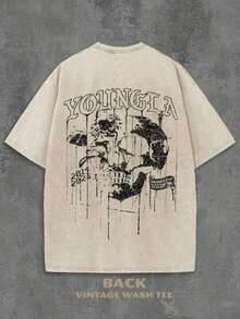 Summer Tops Happy Mother's Day1pcsBreak The System1PC Y2K Vintage Washed T-Shirt |       Men's Graphic Tee |       YLA Dripping Skull Design Pattern |       Gifts For Men Or Boyfriend |       100% Cotton |       230Gsm Thickened Fabric |       UnisexRound Neck Loose Fit T-Shirt180gcamiseta Para Hombre,Funny Graphic Tees,Men's ClothingLoose And Comfortablesummer Clothes  Happy Easter - 杏色 - 查看 4