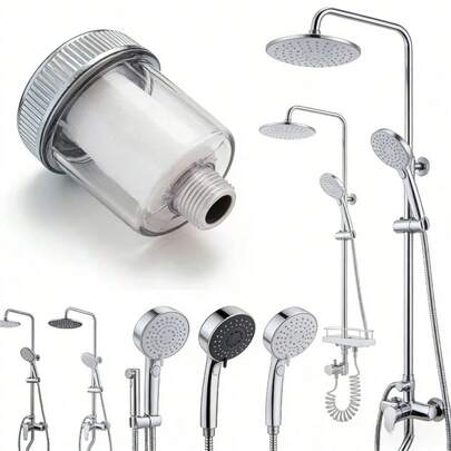Bộ lọc nước gắn vòi sen, bộ lọc nước gia dụng loại bỏ clo, làm sạch và làm mềm nước cứng, loại bỏ cặn vôi và cặn bẩn, lưu lượng nước cao, giao diện đa năng, lõi lọc thay thế, lắp đặt không cần dụng cụ, phù hợp với hầu hết các vòi sen, hệ thống lọc nhiều lớp, lọc sạch lâu dài, thiết kế tiết kiệm nước và chống tắc nghẽn, chống gỉ sét, phụ kiện phòng tắm thiết yếu giúp nâng cao trải nghiệm tắm.