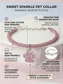 Un elegante y exquisito collar con colgante con estampado de huella de diamantes, adecuado para que lo usen gatos y perros, se puede usar para mascotas en el hogar o al aire libre - Rosa - Ver 10