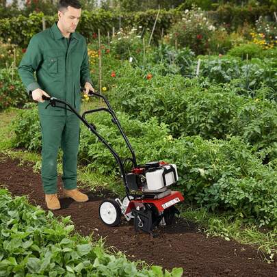 52cc 2-Stroke Mini Garden Cultivator Gas Powered Tiller For Garden Lawn Yard Soil Cultivating
