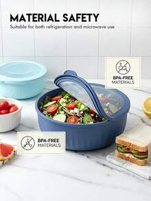 Meoky 8pcs/Set Assorted Size Round Plastic Nested Bowls With Lids - Multi-Size Food Storage Containers - Blue - View 3