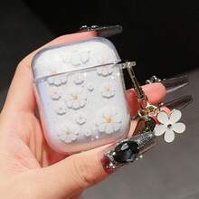花卉吊坠 TPU 耳机保护套，透明闪光白花，兼容苹果无线蓝牙耳机，适用于苹果 Pro 第二代/第三代耳机，TPU 软壳 - 彩色 - 查看 4