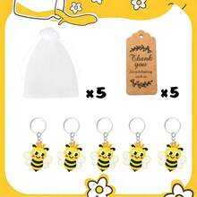 15/30 pièces Faveurs de fête thème abeille avec couronne, mignon, pot de miel, nid d'abeille et porte-clés tournesol, 10 pièces étiquettes et 10 pièces sacs cadeaux, cadeaux pour anniversaire, fête des mères, remise des diplômes, faveurs de mariage, pendaison de crémaillère, fournitures pour baby shower et shower de mariage - Thème des abeilles - Voir 13