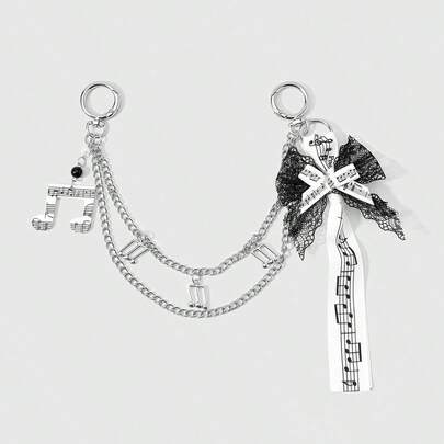 1 pieza Accesorio de cadena de llavero/bolso con colgante de nota musical de resina acrílica con lazo, perla falsa y estampado de partitura floral en blanco y negro, de estilo minimalista, clásico y versátil, elegante para festivales de música, adecuado para uso diario de mujeres, regalo para vacaciones