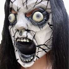 Halloween Ghost Face Mask, Terrifying Devil Scary Funny Masquerade Party Performance Latex Black Hair Ghoul Model - Multicolor - View 4