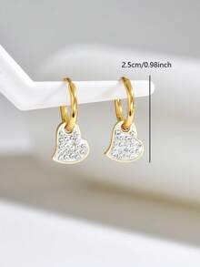 1 đôi bông tai nữ bằng thép không gỉ, kiểu dáng tối giản, đính kim cương hình trái tim, thích hợp để đeo hàng ngày. - nhiều màu - Xem 4