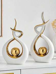 Escultura abstracta moderna en negro & dorado, estatua artística de lujo, elegante pieza central de decoración para el hogar adecuada para sala de estar, mueble de TV, estantería, escritorio de oficina, entrada, regalo ideal para inauguración de casa y boda, acento contemporáneo para dormitorio y mesa de comedor - 1PC - Ver 2