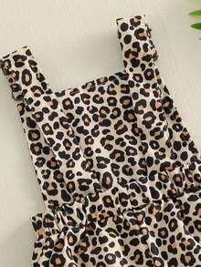 Peto corto de verano para bebé niña con estampado de leopardo, sin mangas, con tirantes. - Amarillo - Ver 3