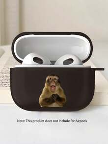 Funny Phone Case,Ugly Phone Case 1 Pc Black Surprised Monkey Pattern Shockproof Protective Earbud Case For Men Women Teens, Durable Earbud Protector, Fashionable Daily Use Earbud Case, Suitable For AirPods 1/2/3/4/Pro/Pro2/Pro3,Festival Gift - Black - View 7