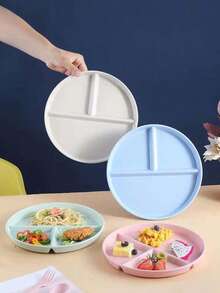 4pcs Microwave Plastic Divided Meal Plates, Round Salad Fruit Plates, Suitable For Diet Control And Weight Loss For Women And Students - Multicolor - View 5