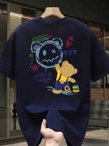 2026 New Men's-Shirt: Casual Versatile Base Shirt, Summer Personalized Print-Shirt, Loose Street Style Short Sleeve, Men's Oversize Loose Short Sleeve-Shirt,, Unisex 180g Cotton - màu xanh nước biển - Xem 12