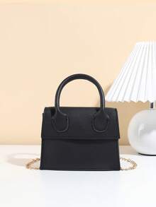 Teen's Matte Fashionable Versatile Minimalist Chain Handbag - Black - View 7