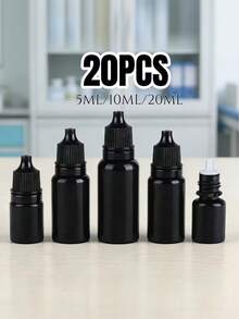 20 piezas Botellas negras de plástico recargables con gotero y tapa de rosca con tapón extraíble, adecuadas para cosméticos, aceites esenciales y manualidades DIY - Ver 7