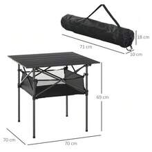 Camping Table, Foldable Aluminum Table, Lightweight, Portable With Mesh Bag, Black, 70x70x69cm - Grey - View 2