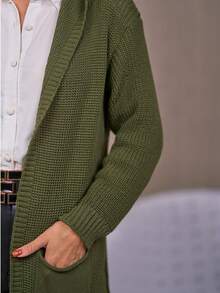 Women's Winter Cardigan, Knitted Cardigan With Hood And Pockets, Long Winter Coat For Women, Casual Everyday Wear, Women's Coats - 綠色 - 查看 3