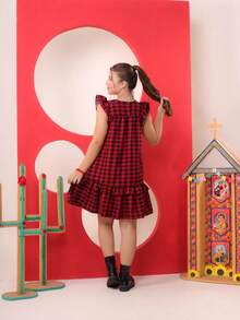 Junior Girl's Checkered Dress For June Festival, Light And Elegant, Flared - 方格/紅/黑 - 查看 4
