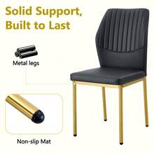 Table And Chair Set. 63" X 35.4" Luxurious White Marble-Patterned Tempered Glass Dining Table.Paired With 6 BLACK PU Material High Resilience Dining Chair With Metal Gold Leg. - Black + White+Gold + Breathable PU Leather + Glass+Metal + Seats 61 - View 10