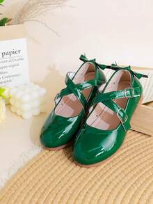 1 Pasang Sepatu Flat Elegan Minimalis Gaya Inggris Warna Polos untuk Anak Perempuan, Cocok untuk Pemakaian Sehari-hari, Musim Semi/Panas - Hijau - View 4