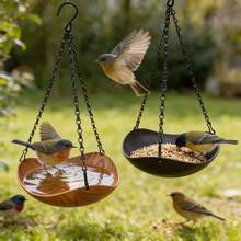 Faux Wood Grain Bird Feeder And Waterer Set, Hanging Bird Bath Specially Designed For Birds To Play. The Open Bowl-Shaped Space Is Filled With Ample Clean Water, Providing Birds A And Comfortable Bathing, Drinking And Playing Area. The Wood Grain Imitation Surface Processing Perfectly Integrates The Bird Feeder And Waterer Set, Ideal For Yard Decor - one-size - View 10