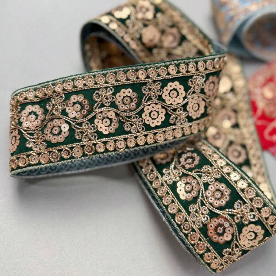 Ren thêu chỉ vàng cổ điển đính sequin, phụ kiện tóc Hanfu Lolita tự làm. - màu xanh lá - Xem 1