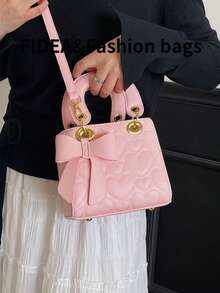 Quilted PU Rhombus Pattern Mini Handbag, Casual Versatile Shoulder Bag/Crossbody Bag, Elegant Maternity Bag For Women - Pink - View 11
