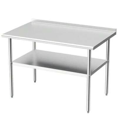 Stainless Steel Table for Prep and Work 30x48 in NSF Metal Commercial Heavy Duty Table with Backsplash and Adjustable Under Shelf and Foot for Restaurant Home and Hotel