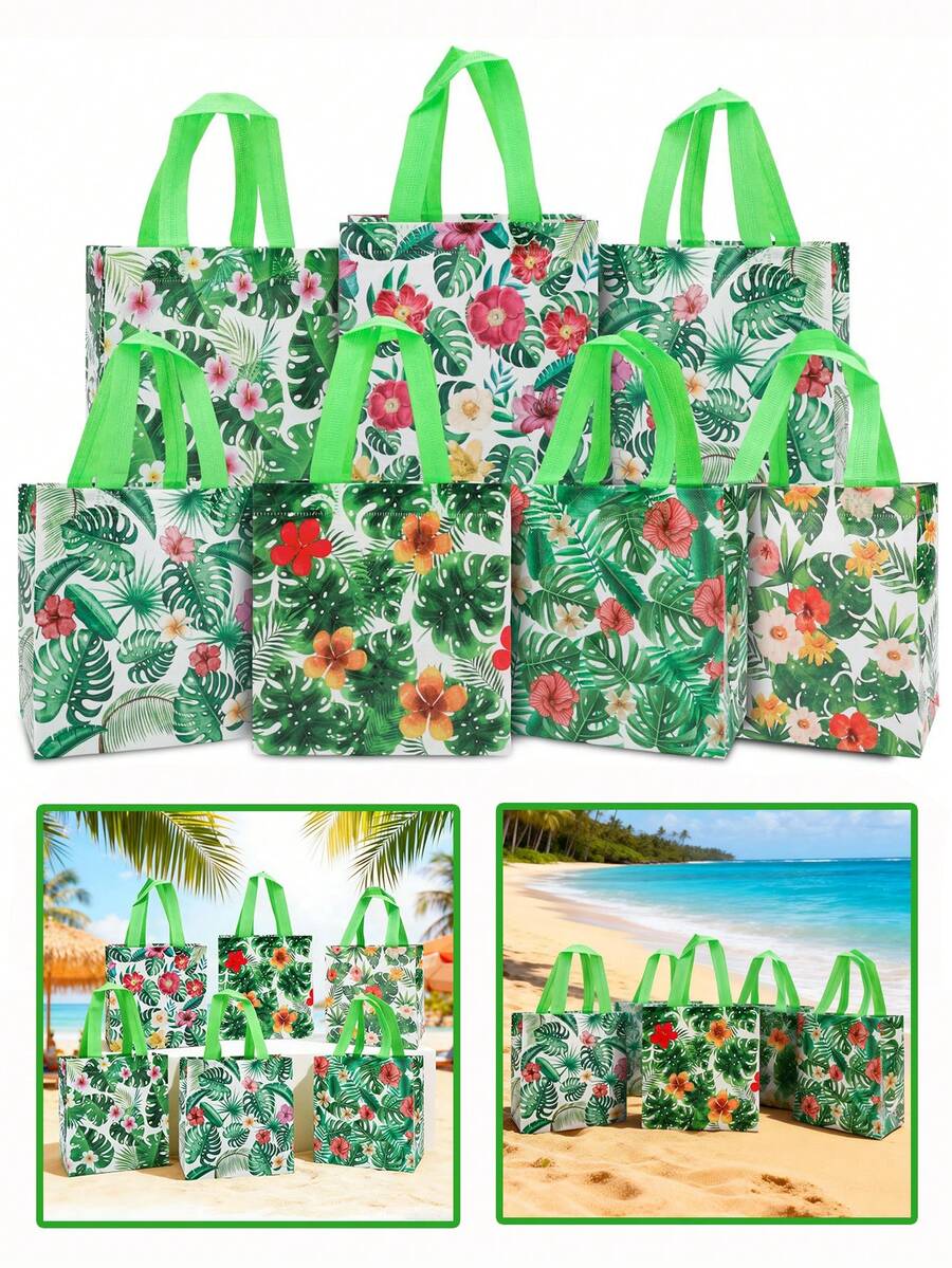 6 piezas Bolsas de regalo con temática hawaiana con asas, bolsas de embalaje de tela no tejida reutilizables, suministros para fiesta de Luau de Hawái para playa de verano, fiesta en la piscina, bolsas de regalo para fiesta de Luau, bolsas de regalo para fiesta de cumpleaños, bolsas de regalo de verano, bolsas de regalo para fiesta temática