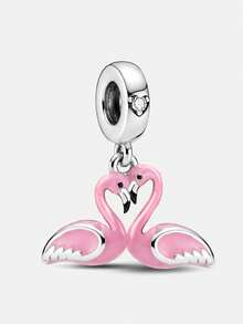 1pc Heart Flamingo Beaded Pendant, Suitable For Women Bracelet/Bangle DIY Jewelry Making And Daily Decoration, Girls Accessory - Style 31 - View 1