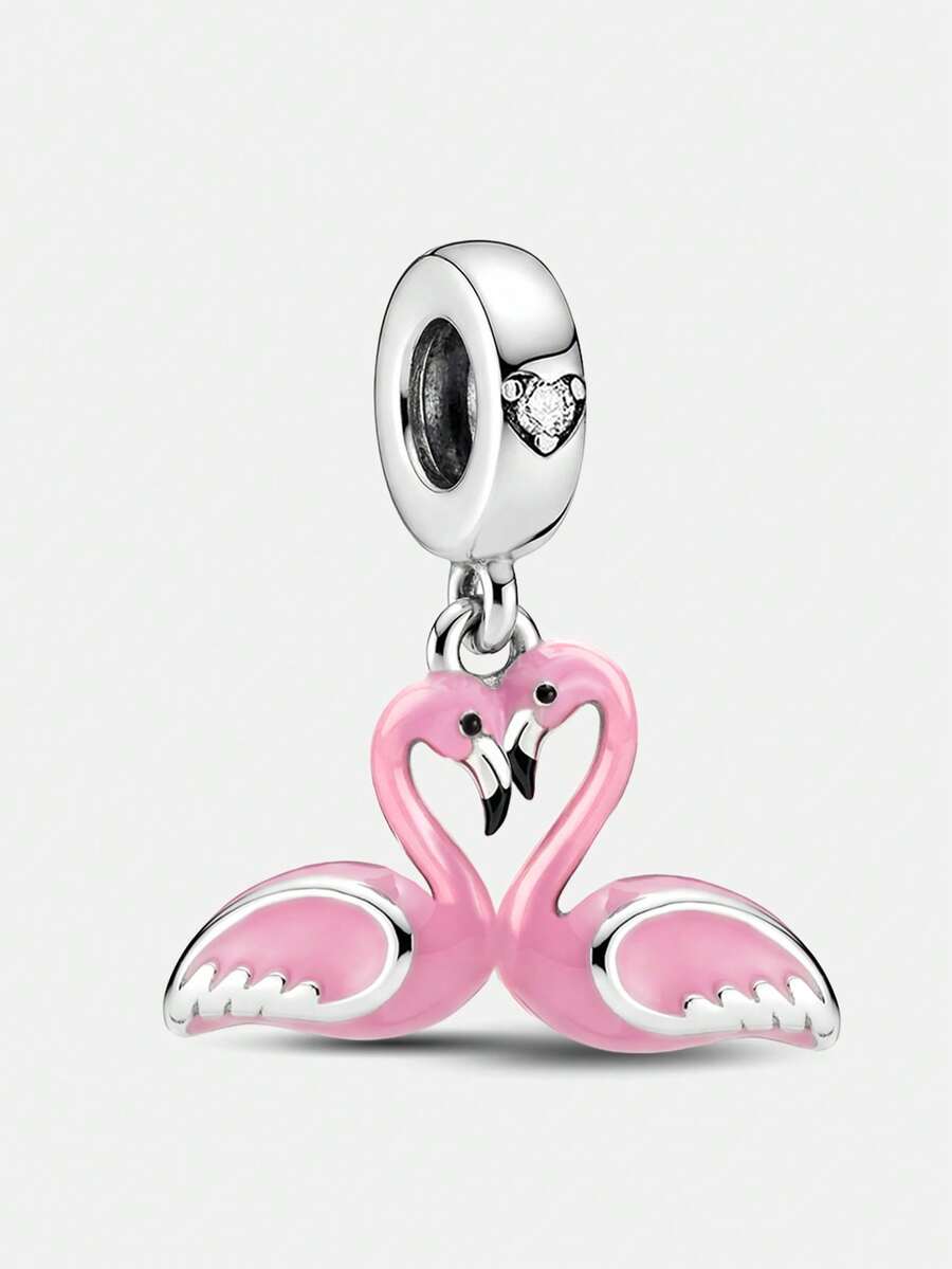 1pc Heart Flamingo Beaded Pendant, Suitable For Women Bracelet/Bangle DIY Jewelry Making And Daily Decoration, Girls Accessory - Style 31 - View 1