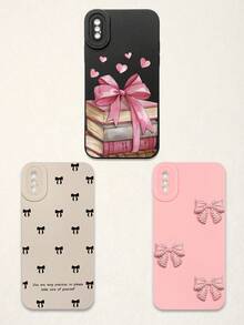 3pcs Bowknot Phone Cases, Soft TPU Full Coverage Anti-Drop Cases With Precise Cutouts, Featuring 3D Rhinestone Bowknot, Healing English Slogan, Hand-Painted Heart Pattern, Suitable For IPhone & Galaxy, Great Gift For Birthday, Holiday, Best Friends - Multicolor - View 14