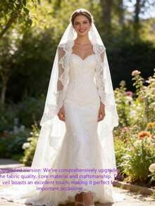1pc Lace Trim Bridal Veil With Metal Hair Comb, Suitable For Church Wedding, Garden Wedding, Waltz, Romantic Civil Ceremony, Wedding Photography Props, Party & Event Accessories, Valentine's Day Gift, Wedding Decor, Church Wedding, Banquet Party, Formal Occasions, Gala, Christmas Gift, Church Style Photoshoot, Birthday Gift, Cosplay, Birth Party, Valentine's Day Gift, Casual Floral Print - Multicolor - - View 16