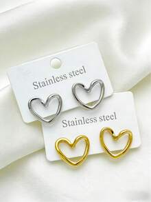 4pcs Fashion Stainless Steel Heart-Shaped Stud Earrings - Elegant Minimalist Women's Earrings - Suitable For Daily Wear, Mother's Day, Graduation - Multicolor - View 3