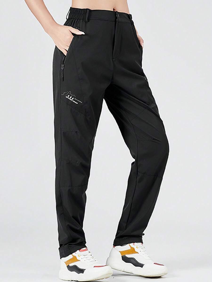 Quần leo núi nữ bằng lụa băng, nhanh khô, chống nhăn, nhẹ, có khóa kéo và túi, thích hợp cho đi bộ đường dài và cắm trại. - màu đen - Xem 1