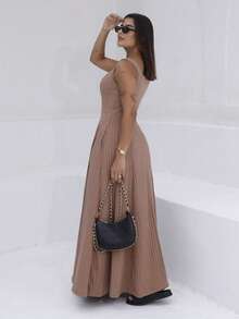 Elegant Women's Long Ribbed Dress With Pockets - Lạc đà - Xem 5