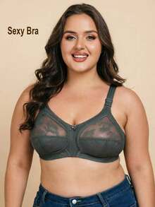 1pc Women's Ultra-Thin Wireless Lace Bra, Breathable Sexy Minimalist Style Plus Size Bra For Sleeping, Home, Office, Outdoor Wear - Grey - View 44
