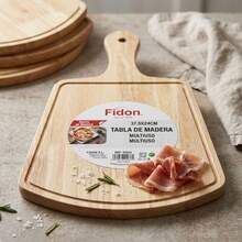Tabla de Madera para Pizza y Cortar con Mango, 37.5x24 cm, Plato de Madera Multiuso, Bandeja de Servir Fan-Shaped con Ranura para Jugos - Ver 2