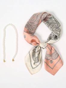 1pc Bohemian Paisley Patterned 27.5" X 27.5" Silk Bandana Scarf For Men&Women, Fashionable Unisex Style Design, Suitable For Daily Wear,Holiday,Travel - White - View 2