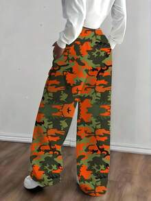 Plus Size Women's Casual Sports Wide Leg Trousers Orange Green Camouflage Print Comfortable Loose Fit Pants For Everyday Wear And Outdoor Activities Perfect For Autumn And Winter Seasons Ideal For Hiking Camping Or Casual Outings - trắng - Xem 2