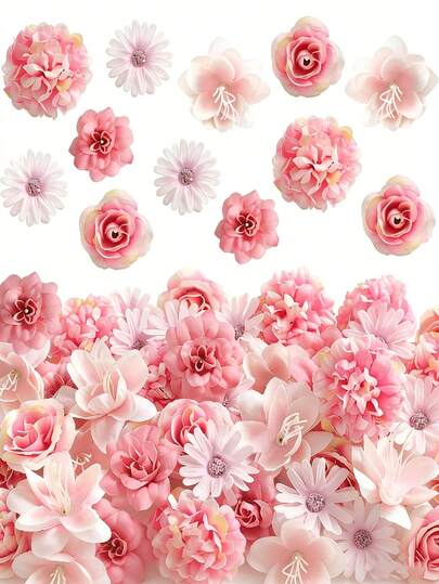 20pcs Pink Faux Hydrangea Flower Heads, Small Silk Artificial Flowers, Bridal Bouquet, Wedding Party Decor, Colorful Small Silk Daisy Flower Hair Accessories, Floral Wreath DIY Home Decor