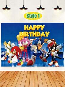 Sega 主題卡通背景布，150*210cm。適用於生日週年慶祝派對裝飾、戶外用餐、生日派對用品、情人節、感恩節、新年和生日派對裝飾用品背景布 - 多色 - 查看 4
