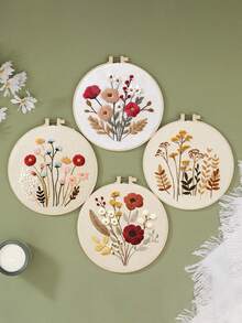 1 Set Embroidery Starter Kit With Floral Patterns, Suitable For Beginners, 1 Set Includes: 1 Embroidery Fabric, 1 20cm Embroidery Hoop, 2 Embroidery Needles, 1 Set Of Colored Threads, 1 English Instruction Manual, 4 Styles Available - Material Kit B - View 2