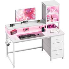 EnHomee 47"Gaming Desk Computer Desk With Power Outlets, Modern Desk Table Home Office Desk Vanity Table With Storage & Ergonomic Monitor Stand - 白色 - 查看 12