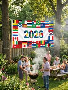 1 件 2026 年世界杯各国国旗横幅，足球派对装饰背景，包含多个国家的国旗，适合体育迷游戏之夜、观赛派对、室内外装饰。 - A - 查看 2