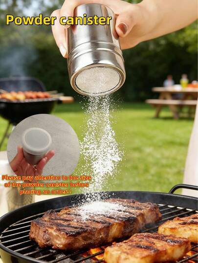 Stainless Steel Powdered Sugar Shaker With Lid-Fine Mesh, Can Be Evenly Sprinkled With Baking Soda, Cocoa, Corn Starch, Coffee And Flour, Can Also Be Used For Outdoor Barbecue, Camping And Other Occasions-Durable, Rust-Proof, Easy To Clean-Very Suitable For Home Or Restaurant Use, Kitchen Essential Tools, Barbecue Tools