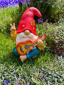 1 pieza Estatua de jardín de gnomo con guitarra, adecuada para jardín, césped, plantas en macetas, patio, porche, decoración de muebles, decoración hippie divertida, gran regalo, decoración de habitación, artesanía, escultura de resina, decoración de jarrones, jardinería, decoración de mesa, cafetería, estantería, decoración moderna, acento para el hogar, decoración de estantes, centro de mesa para comedor, decoración de sala de estar, estatua de arte abstracto, centro de mesa para comedor - Múltiples estilos - Ver 3