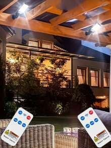 2 piezas Luces solares para exteriores, Conjunto de iluminación de emergencia con panel solar de 108 COB, sensor de movimiento/sensor de luz inteligente, batería recargable, 3 modos de funcionamiento, control remoto, ABS y metal pulido, ángulo ajustable, adecuado para pared, jardín, camino, cerca, linterna de patio - 9 cuadrículas - Ver 14