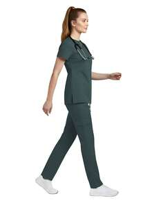 2pcs/Set Women Nurse Uniform Set, Top + Pants With Pockets, Nursing Surgical Room Work Clothes, Beauty Salon Work Wear - Green - View 7