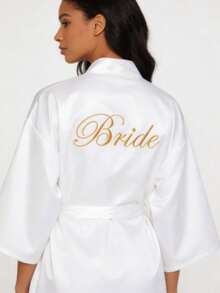 White Satin Bride Embroidered Lace Robe, Bridal Wedding Morning Robe, Bridesmaid Loungewear - Pengantin Putih - View 4
